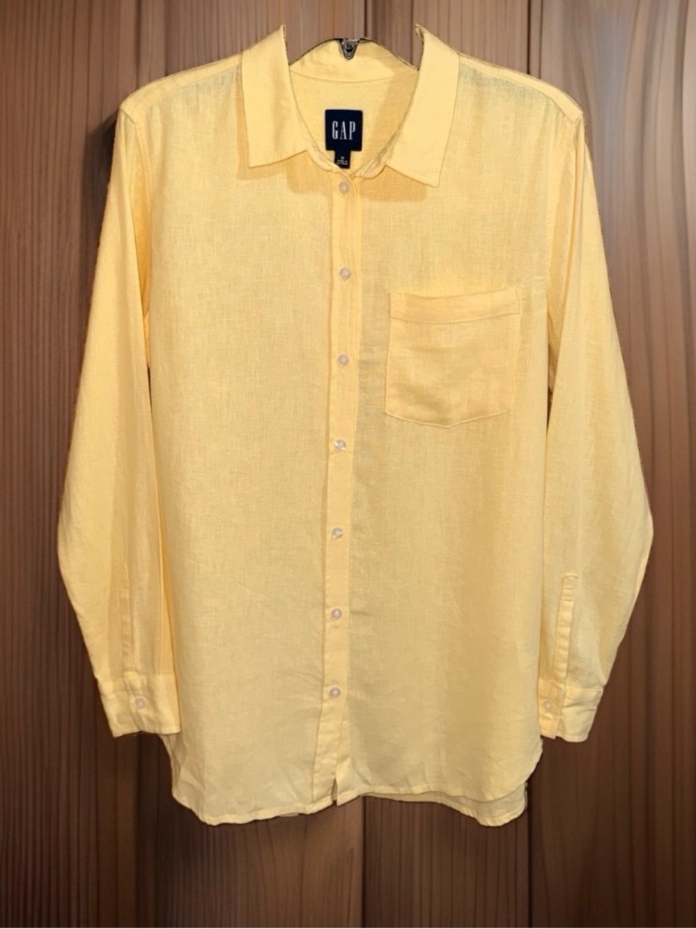 GAP Men's Yellow Linen Blend Long-Sleeve Button-Up Shirt-M-EC